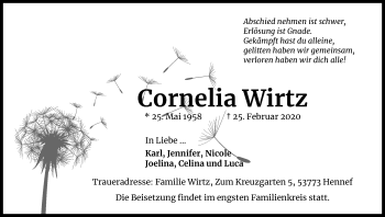 Anzeige von Cornelia Wirtz von Kölner Stadt-Anzeiger / Kölnische Rundschau / Express