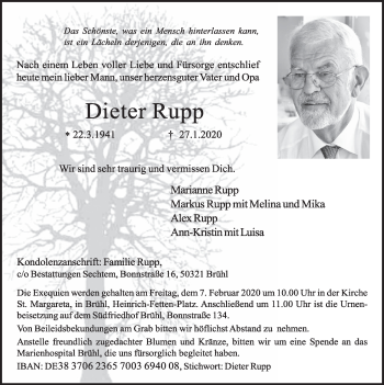 Anzeige von Dieter Rupp von  Schlossbote/Werbekurier 