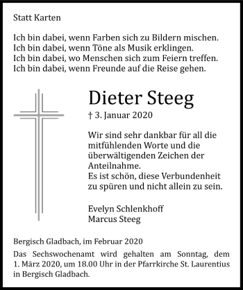 Anzeige von Dieter Steeg von  Bergisches Handelsblatt 
