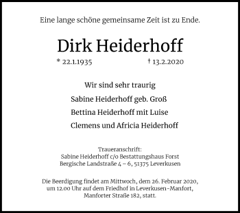 Anzeige von Dirk Heiderhoff von Kölner Stadt-Anzeiger / Kölnische Rundschau / Express