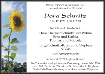 Anzeige von Dora Schmitz von Kölner Stadt-Anzeiger / Kölnische Rundschau / Express