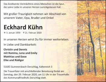 Anzeige von Eckhard Kühn von Kölner Stadt-Anzeiger / Kölnische Rundschau / Express