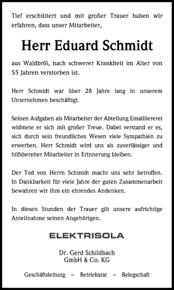 Anzeige von Eduard Schmidt von Kölner Stadt-Anzeiger / Kölnische Rundschau / Express