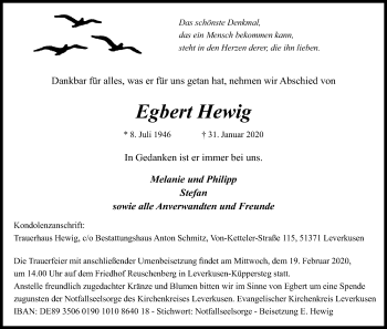 Anzeige von Egbert Hewig von Kölner Stadt-Anzeiger / Kölnische Rundschau / Express