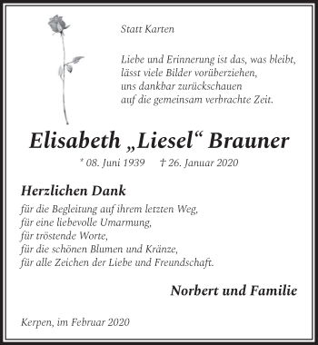 Anzeige von Elisabeth  Brauner von  Sonntags-Post 