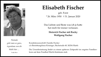 Anzeige von Elisabeth Fischer von Kölner Stadt-Anzeiger / Kölnische Rundschau / Express