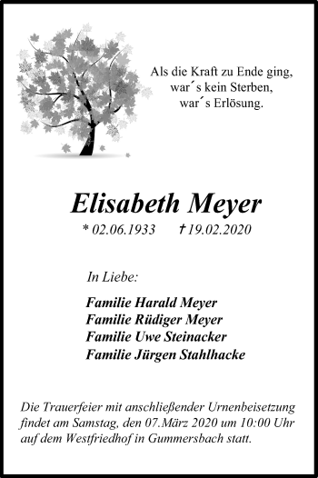 Anzeige von Elisabeth Meyer von Kölner Stadt-Anzeiger / Kölnische Rundschau / Express