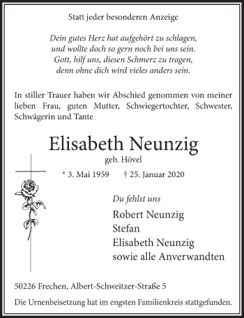 Anzeige von Elisabeth Neunzig von  Sonntags-Post 
