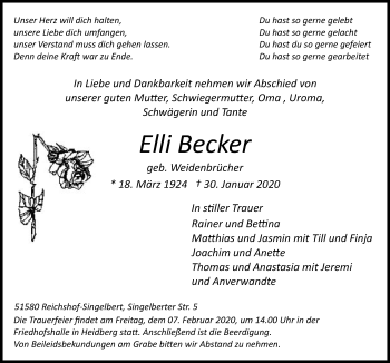 Anzeige von Elli Becker von  Anzeigen Echo 