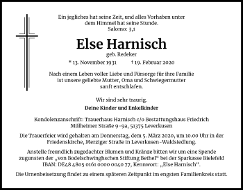 Anzeige von Else Harnisch von Kölner Stadt-Anzeiger / Kölnische Rundschau / Express