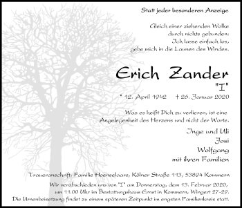 Anzeige von Erich Zander von  Blickpunkt Euskirchen 