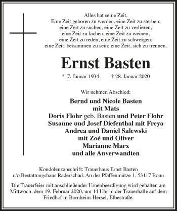 Anzeige von Ernst Basten von  Sonntags-Post 