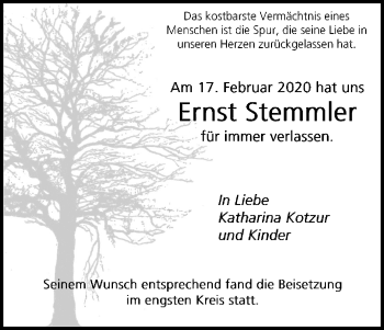 Anzeige von Ernst Stemmler von Kölner Stadt-Anzeiger / Kölnische Rundschau / Express