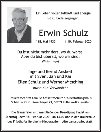 Anzeige von Erwin Schulz von  Sonntags-Post 