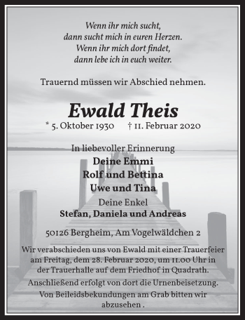Anzeige von Ewald Theis von  Werbepost 