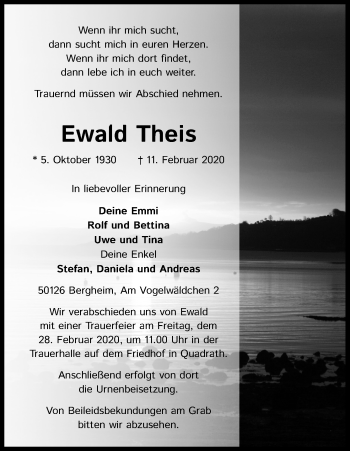 Anzeige von Ewald Theis von Kölner Stadt-Anzeiger / Kölnische Rundschau / Express