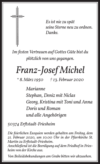 Anzeige von Franz-Josef Michel von  Werbepost 
