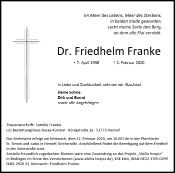 Anzeige von Friedhelm Franke von Kölner Stadt-Anzeiger / Kölnische Rundschau / Express