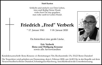 Anzeige von Friedrich Verberk von  Schaufenster/Blickpunkt 