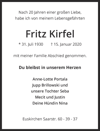 Anzeige von Fritz Kirfel von  Blickpunkt Euskirchen 