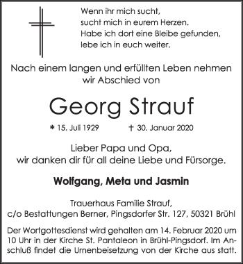 Anzeige von Georg Strauf von  Schlossbote/Werbekurier 
