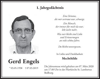 Anzeige von Gerd Engels von  Sonntags-Post 
