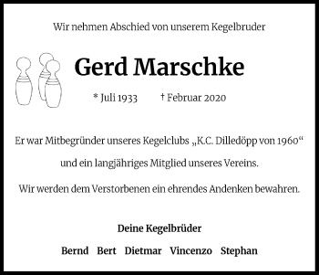 Anzeige von Gerd Marschke von Kölner Stadt-Anzeiger / Kölnische Rundschau / Express