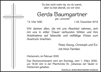 Anzeige von Gerda Baumgartner von  Blickpunkt Euskirchen 