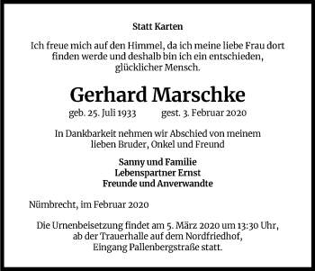 Anzeige von Gerhard Marschke von Kölner Stadt-Anzeiger / Kölnische Rundschau / Express