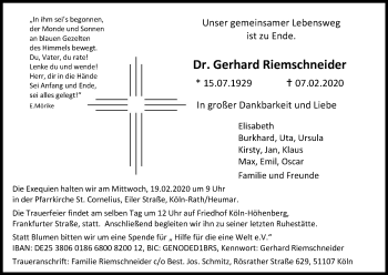 Anzeige von Gerhard Riemschneider von Kölner Stadt-Anzeiger / Kölnische Rundschau / Express