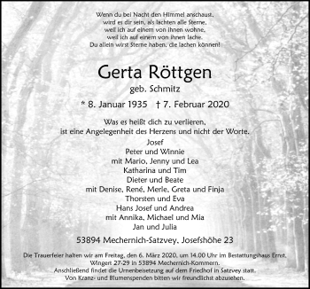 Anzeige von Gerta Röttgen von  Blickpunkt Euskirchen 