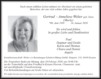 Anzeige von Gertrud-Anneliese Welter von  Werbepost 