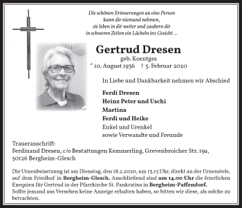 Anzeige von Gertrud Dresen von  Werbepost 