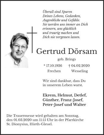 Anzeige von Gertrud Dörsam von  Wochenende 