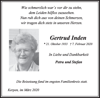 Anzeige von Gertrud Inden von  Sonntags-Post 