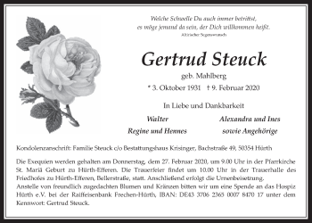 Anzeige von Gertrud Steuck von  Wochenende 