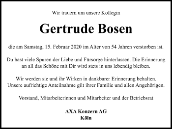 Anzeige von Gertrude Bosen von Kölner Stadt-Anzeiger / Kölnische Rundschau / Express