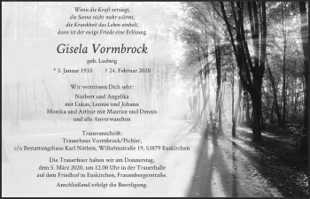 Anzeige von Gisela Vormbrock von  Blickpunkt Euskirchen 