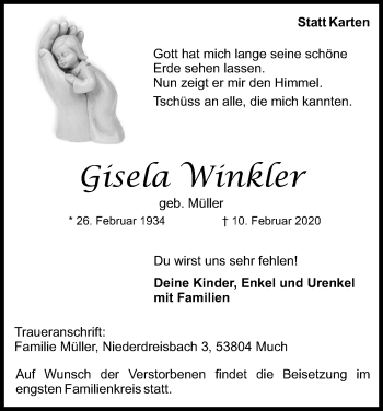 Anzeige von Gisela Winkler von Kölner Stadt-Anzeiger / Kölnische Rundschau / Express