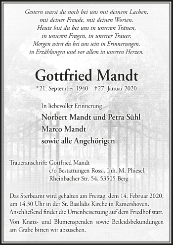 Anzeige von Gottfried Mandt von  Schaufenster/Blickpunkt 