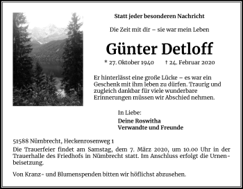 Anzeige von Günter Detloff von Kölner Stadt-Anzeiger / Kölnische Rundschau / Express