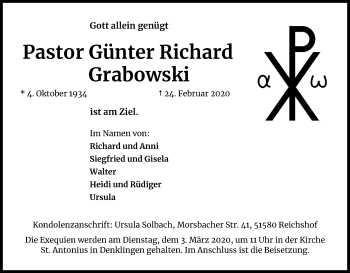Anzeige von Günter Richard Grabowski von Kölner Stadt-Anzeiger / Kölnische Rundschau / Express