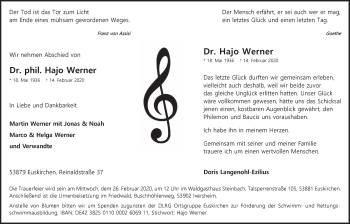 Anzeige von Hajo Werner von  Blickpunkt Euskirchen 