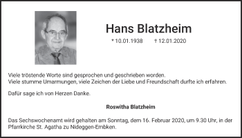 Anzeige von Hans Blatzheim von  Blickpunkt Euskirchen 