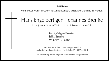Anzeige von Hans Engelbert von Kölner Stadt-Anzeiger / Kölnische Rundschau / Express
