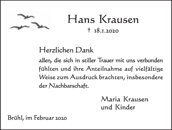 Anzeige von Hans Krausen von  Schlossbote/Werbekurier 