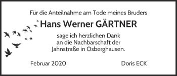 Anzeige von Hans Werner Gärtner von  Anzeigen Echo 