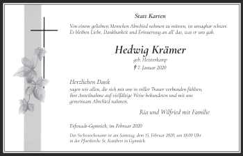 Anzeige von Hedwig Krämer von  Werbepost 
