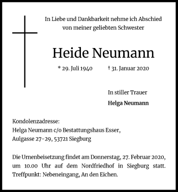 Anzeige von Heide Neumann von Kölner Stadt-Anzeiger / Kölnische Rundschau / Express