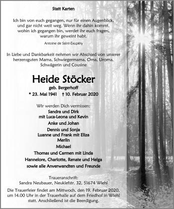 Anzeige von Heide Stöcker von Kölner Stadt-Anzeiger / Kölnische Rundschau / Express